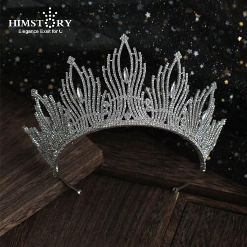 Himstory Noble White Shiny Bride Tiaras Crowns Crystal Wedding Hair Accessories Women Princess Queen Hair Jewelry Headpieces