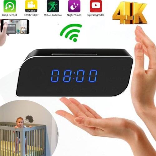 Mini 4K clock WiFI iP camera High-definition time display and monitoring dual-use security night vision desk detection home cam