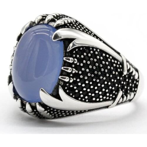 Islamic Men Ring with Natural Agate Sterling Silver 925 Purple Stone Zulfiqar Sword Male Ring Black Zircon Turkish Jewelry Gift