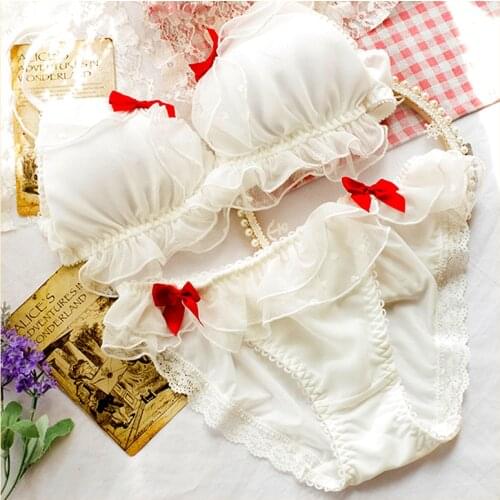 Lace Ruffles Women Lingerie Japanese Girls Fresh Sweet Lolita Underwear Woman Wire Free Soft Bras Briefs Set Women Inmates