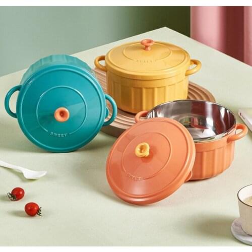 Stainless Steel Bowl With Lid Spoon Double Insulation Ramen Soup Bowl Large Capacity Noodle Fruit Salad Bowl Set Kitchen Tools