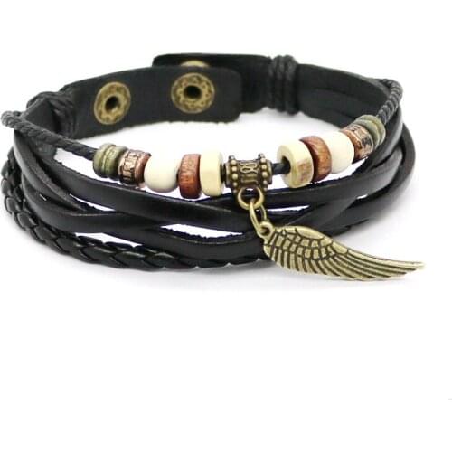 2016 New Fashion Jewelry Mens Leaf Leather Bangle Mens Retro Crystal Rhinestone Bracelet Wholesale Rope Bracelet Jewelry Lady