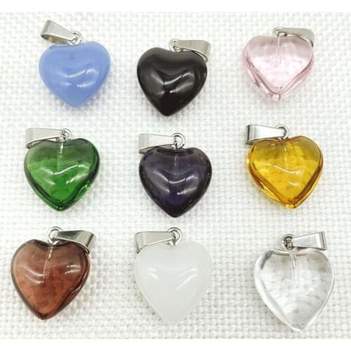 16mm Natural Gem stone Quartz Crystal Turquoise Opal Charms Heart Pendants For Diy Jewelry Making Necklace Charm Gift 12Pcs