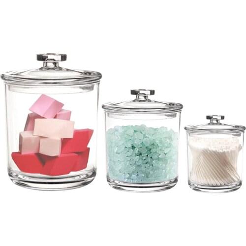 3Pcs Transparent Acrylic Bathroom Swab Toothpick Holder Box Storage Container