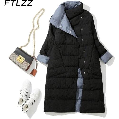 Women Midi-length Down Jacket 2021 New Autumn Winter Double-sided Lightweight White Duck Down Coat Female Outwear Puffer Jacket