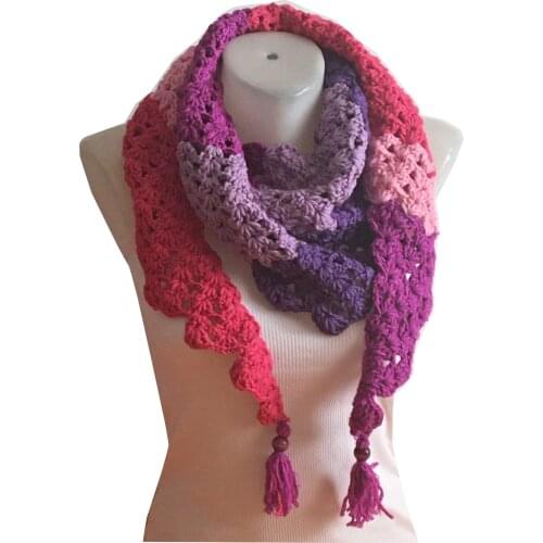 Pafuli Hand Knitted Pink Colorful Cowboy Shawl