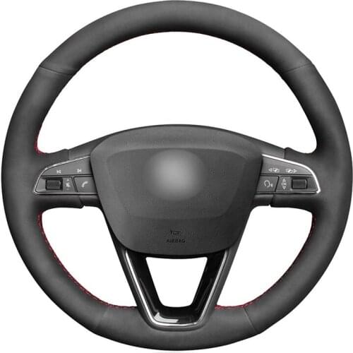 Hand-stitched DIY Black Suede Custom Car Steering Wheel Cover for Seat Leon Ibiza 6J 2016-2019 Arona Alhambra 5F Mk3 2013-2018