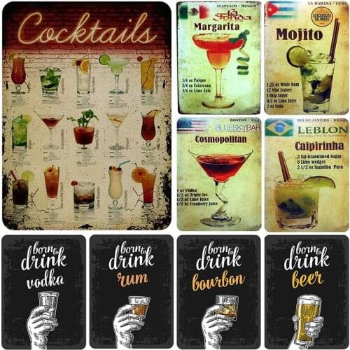 Plaque Mojito Margarita Caipirinha Retro Bar Tin Signs Vintage Metal Plate Painting Wall Decor Coffee Bar Home Poster 20X30CM