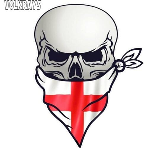 Volkrays 3D Horror Car Sticker Gothic Biker Pirate Skull with Face Bandana&st Georges Cross England Flag Vinyl Decal,15cm*10cm