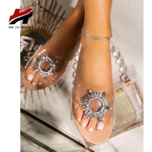 High quality summer new 2020 womens flat slippers Fashion comfortable sexy handmade rhinestone outdoor female slippers 35-43