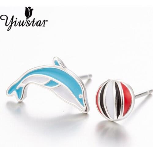Yiustar Fashion Blue Whale Stud Earrings Womens Stud Earrings Cute Rainbow Ball Earring Jewelry Christmas Gift