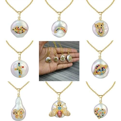 ZEMO Shinning Rainbow CZ Shell Clavicle Chain Pendant Necklaces for Women Animal Plant Gold Short Necklace Jewelry collier femme