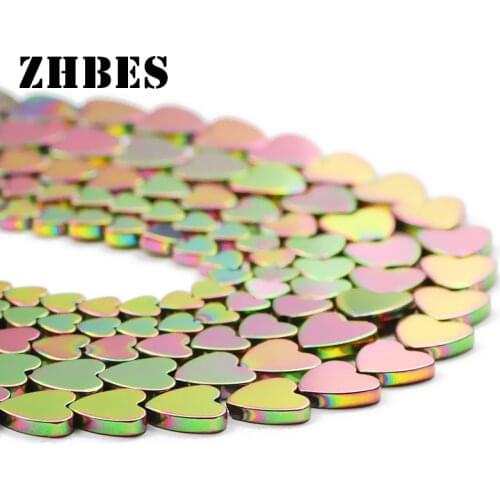 ZHBES Plating New Green Natural Stone Peach Heart Hematite 6/8/10MM Spacer Loose Beads For DIY Jewelry Making Bracelet Findings