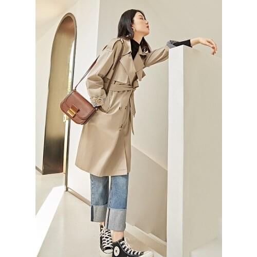 Temperament plaid stitching windbreaker womens comfortable pure cotton autumn 2021 new high-quality khaki waist coat