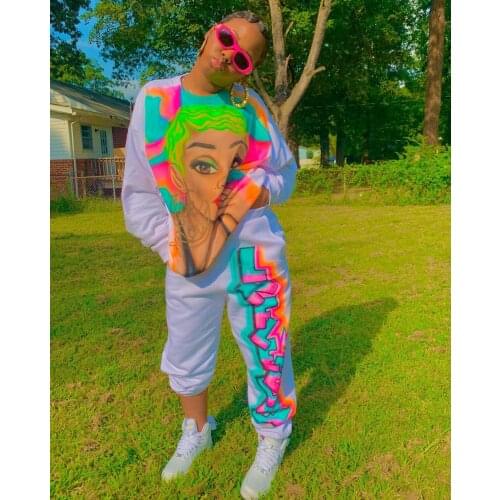 Two Piece Outfits Graffiti Letter Print Joggers Sweat Suits Women Streetwear Fashion Tracksuit 2 Piece Set