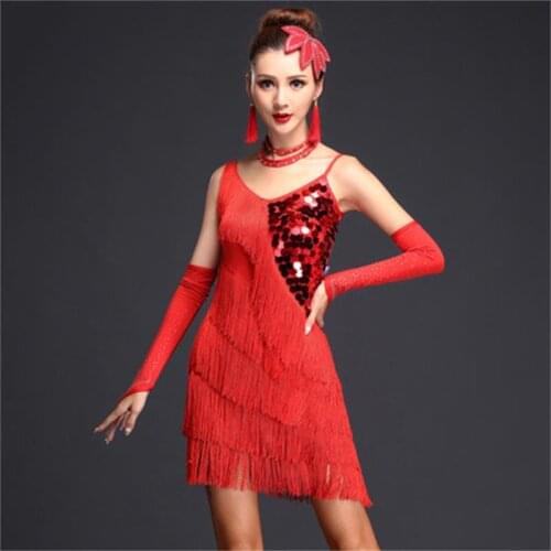 Professional Latin dance skirt stage costume adult female new Sequin Latin dance dress tassel dress competition clothing T1106