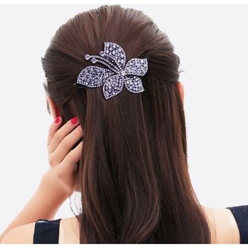 1 Pcs Shiny Rhinestone Flower Hairpin Metal Spring Duckbill Clip Hair Claw Female Floral Barrettes Hair Clips for Hair Styling