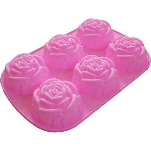 1pc Silicone Cake Mold DIY 6 Holes Rose Flower Mold Food Grade Silicone Baking Mould DIY Baking Tools Accessories Random Color