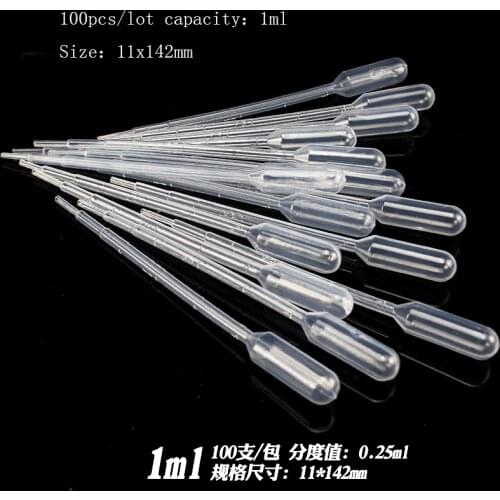 100 Pcs/lot 1ml Plastic Disposable Transfer Pipettes Eye Dropper Set Graduated Pipettes Polyethylene for Experiment Medical