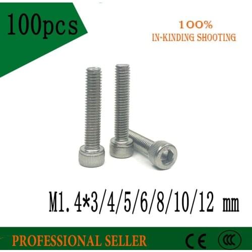 100pcs M1.4*3/4/5/6/8/10/12mm DIN912 Metric Thread 304 stainless steel Hex Socket Head Cap Screw Bolts M1.4