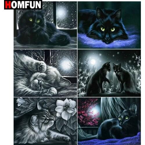 HOMFUN 5d Diamond Painting Full Square/Round ‘’Cat night moon" Picture Of Rhinestone DIY Diamond Embroidery Home Decor