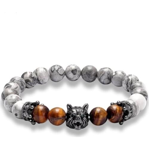 8mm wolf yellow Tigereye ball gold silver copper cz zircon cubic zirconia beads bohemian Bracelet agate Onyx Stone Bangles wc2