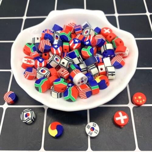 30pcs 10mm National flag Face Beads Polymer Clay Spacer Loose Beads For Jewelry Making DIY Handmade Jewelry Crafts#04