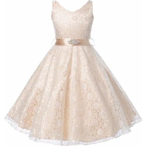 Childrens Dresses, Girls'Lace with Belt Dresses, Summer Middle Childrens Sleeveless Princess k1