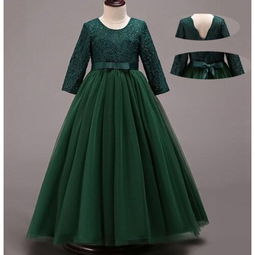 2021 Summer Long Sleeve Bridesmaid Kids Clothes For Girls Elegant Princess Dress Clothes Wedding Party Girl Dress 14 10 12 Years