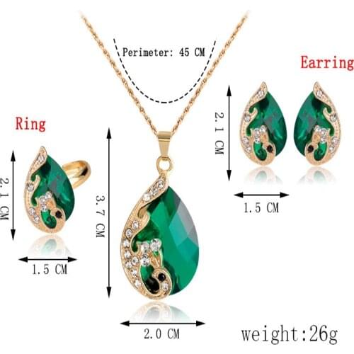 European and American luxury creative beauty bride necklace set multicolor peacock necklace earrings ring set M17
