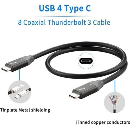 USB-C Thunderbolt 3 data cable 3.1Gen2 four times type c 40Gb PD100W Fast charging Support 4K 60HZ 8 coaxial Thunderbolt 3 cable