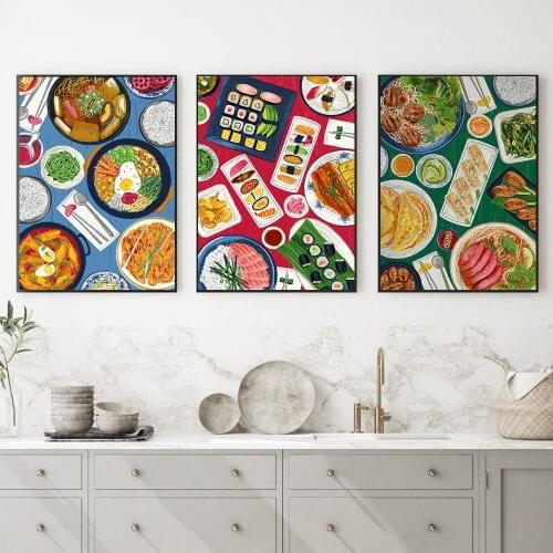 Kitchen Japanese Korean Vietnamese Foods Canvas Painting Wall Art Nordic Posters and Prints Wall Pictures for Living Room Decor