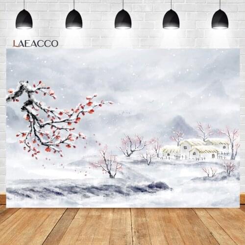 Laeacco Chinese Ancient Poetry Scene Outdoor Heavy Snow Plum Blossoms Backgrounds Baby Portrait Customized Photography Backdrops