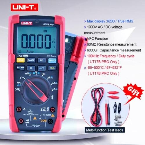UNI-T Digital Multimeter Auto Range VFC True RMS Tester Anti-burn AC DC Voltmeter Ammeter Duty Cycle Multi Meter UT15B UT17B Pro