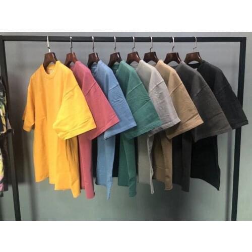 Hip Hop Summer Vintage T-Shirts Men Solid Color Short Sleeve O-Neck Collar Loose Outwear Tees Tops Streetwear Male