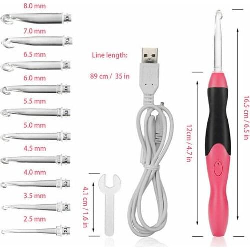 Newest 11 In 1 LED Crochet Knitting Needles Set Lighted Hooks Weave Needle Tool Kit Sewing Accessories Rechargeable Adjustable