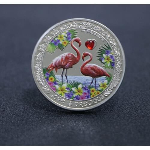 Newest 1OZ Flamingo Silver Coin Love is Precious Commemorative Coins An Affectionate Couple Souvenir Gifts