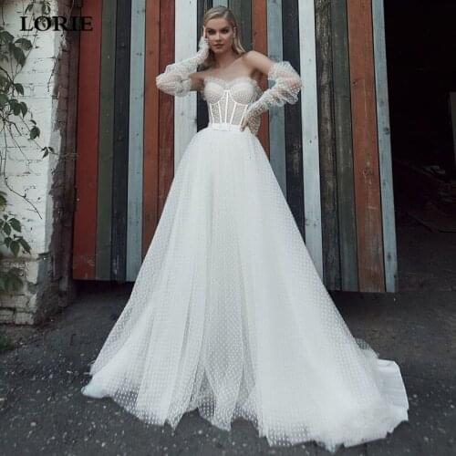 LORIE New Design Sweetheart Puffy Sleeve Dot Tulle Wedding Dresses for Bridal Sexy Backless Removable Sleeve Bride Gown