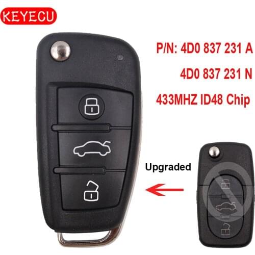 Keyecu Upgraded Flip Remote Car Key Fob 433MHz ID48 Chip for Audi TT RS4 A3 A4 A6 A8 P/N: 4D0837231A / 4D0837231N