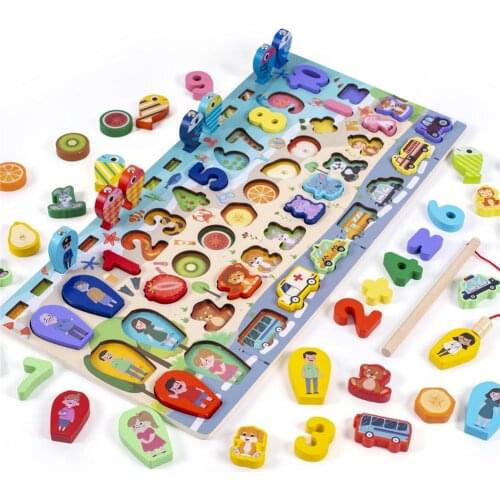 Montessori Educational Wooden Toys For Kids Board Math Fishing Count Numbers Digital Shape Match Early Education Child Gift Toy