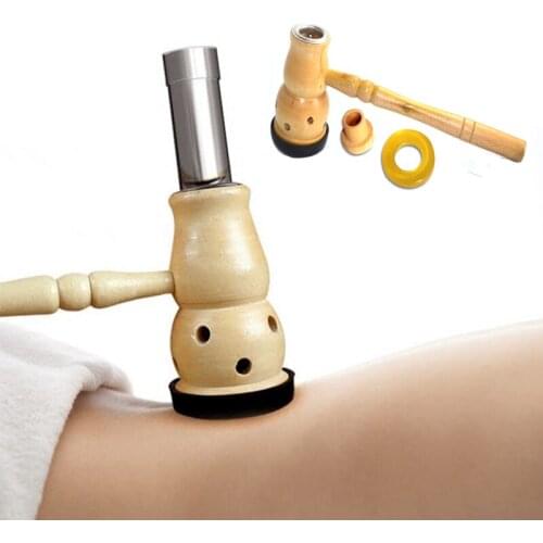 Wholesale And Retail wood Navel Gourd Moxa Wooden Moxibustion Box Good quality with fire cap pad beeswax