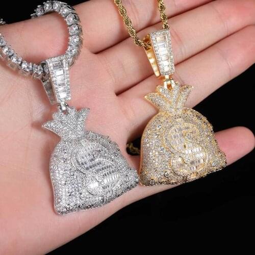 Hip Hop Purse Pendant With Tennis Chain Fashion AAA Iced Out CZ Necklace Rapper Mens Jewelry
