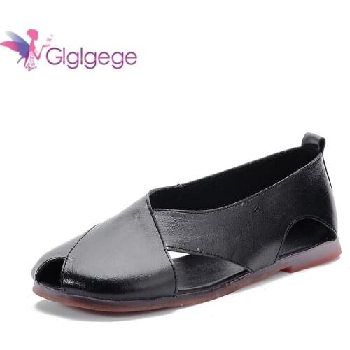 Summer Shoes Woman 2021 New Simple Roman Sandals Women Shoes Deep Top Cow Leather Hook& Loop Flat Casual Shoes Women Sandals