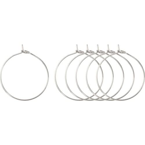 100pcs 316 Stainless Steel Hoop Earring Findings Wine Glass Charms Findings for Jewelry Making 21 Gauge 25x0.7mm