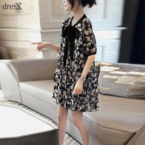 Chiffon floral dress western style small thin loose mid-length skirt 2021 new summer European womens clothing