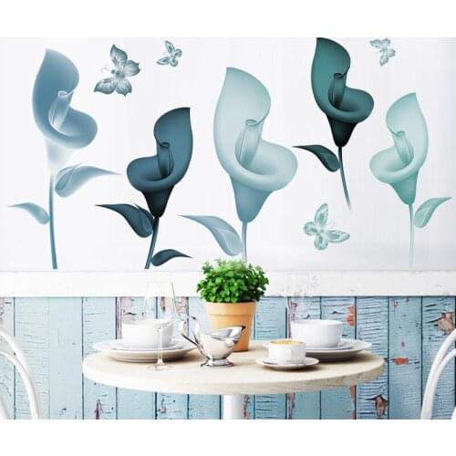 Modern Blue Flowers 3D Wall Sticker Home Decor Bedroom Living Room Sofa Backdrop Decal for Furniture Aesthetic Room Decor Poste
