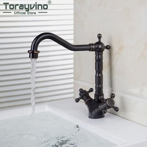 Torayvino ORB Deck Mounted Bathroom Faucet Dual Cross Handles 360 Rotate Kitchen Faucets Basin Sink Hot And Cold Mixer Water Tap