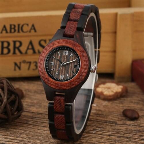 Vintage Natural Wood Bracelet Womens Watches Quartz Full Wooden Bangle Wristwatch Roman Numerals Dial Lady Casual Watch