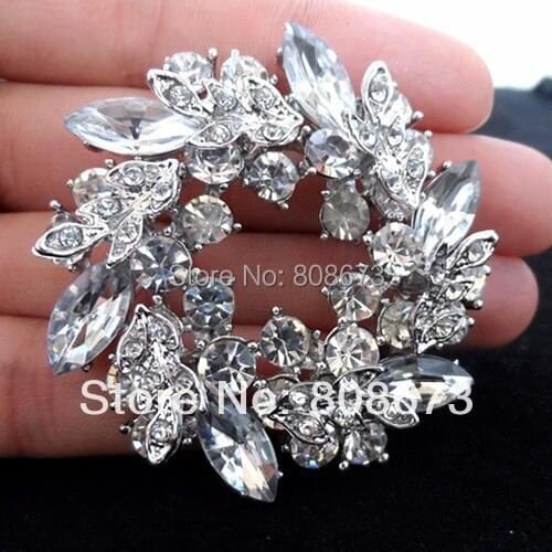 Vinatge Retail!!Fashion Leaf Floral Wreath Pin Brooch Crystal Diamante Beads Jewelry Brooch Wedding Brooch Pins Jewelry