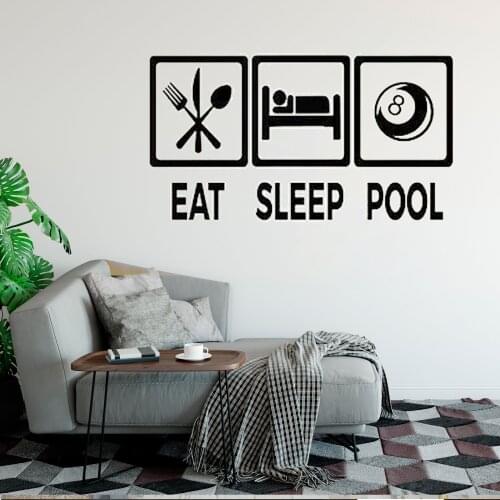 Vinyl Decal Eat Sleep Pool Billiards Snooker Club Room Wall Sticker Player Wall Decor Vinyl Removable FM-205